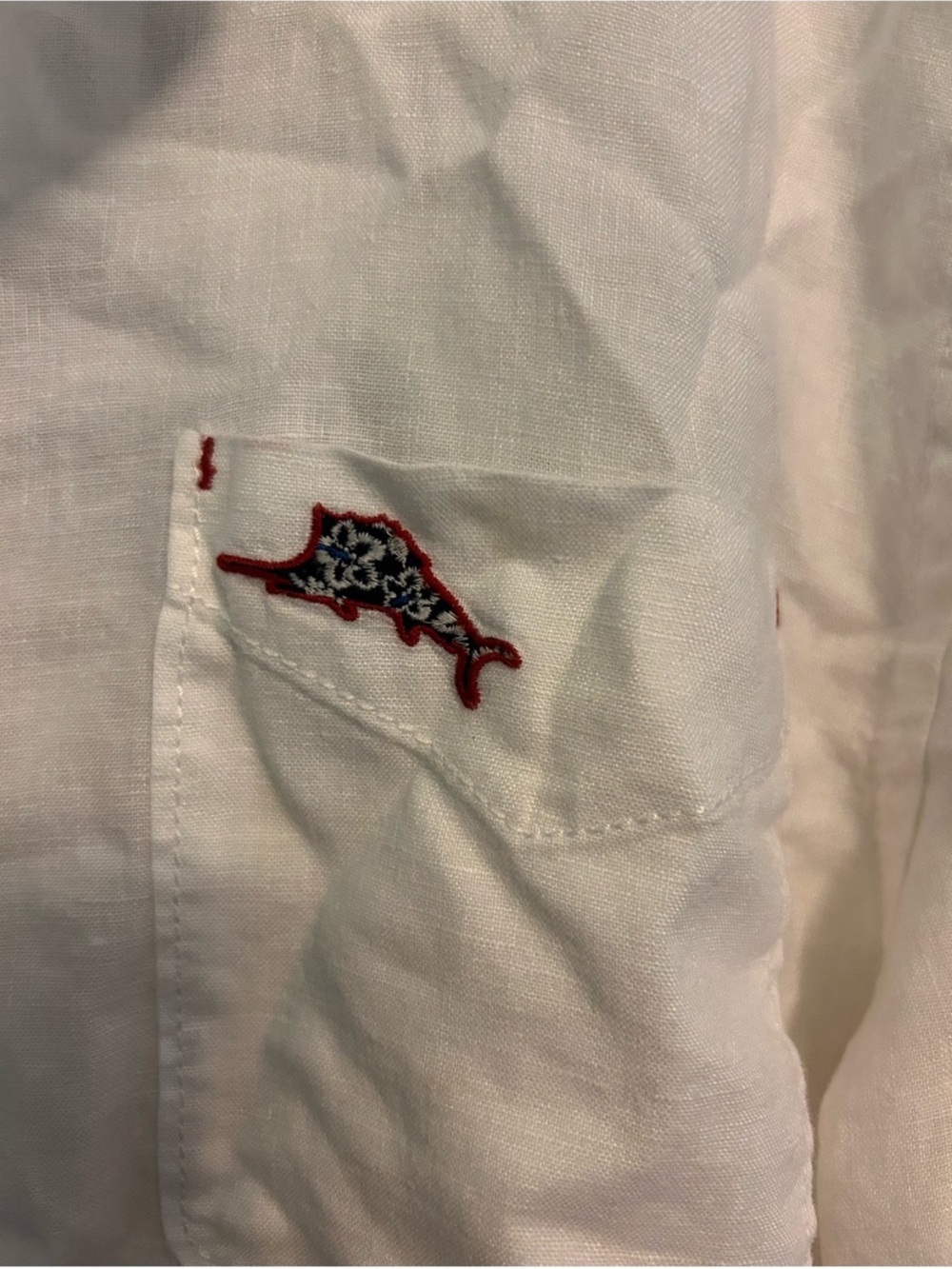 Tommy Bahama White Cotton Button-Down Shirt with Pocket Embroidery - Picture 2 of 3